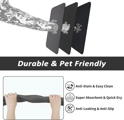 Dog Food Mat - Absorbent Cat Mat for Food and Water, No Stains Pet Feeding Bowl Mat, Easy to Clean Pet Placemats, Quick Dry Dog Water Dispenser Mat for Messy Drinkers | Dark Grey 12"x 19"