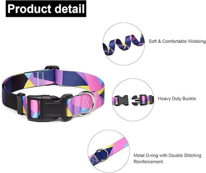 Mercano Adjustable Dog Collar - Special Design Patterns, Soft Nylon Comfortable Sturdy Pet Collar for Small Medium Large Dogs (XS, Geometry Purple)