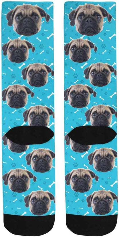 Custom Face Socks, Personalized Dog Lover Pet Photo Picture on Socks Unisex Athletic Crew Socks for Men Women