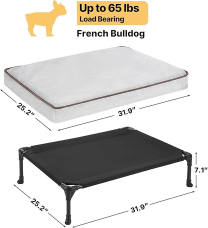 Veehoo Elevated Dog Bed with Waterproof Cushion Mat, Cooling Raised Dog Beds with Padded Top, Washable Outdoor Dog Bed, Orthopedic Pet Cot for Indoor & Outdoor, Medium Dog Bed 32" x 25", Dark Grey