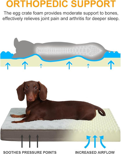KSIIA Orthopedic Dog Crate Bed Waterproof Dog beds for Small Dogs Deluxe Plush Washable Pet Mat with Egg Crate Foam & Removable Cover, 21 x 13 Inch, Gray