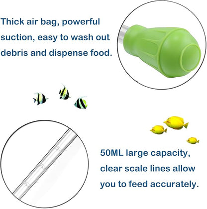KABASI Waste Clean Tool Coral Fish Feeder, 50ml Manual Acrylic Pipette Suction Dropper with 2PCS Extension Pipes for Fish Tank Cleaning, Water Changer Waste Remover for Aquarium