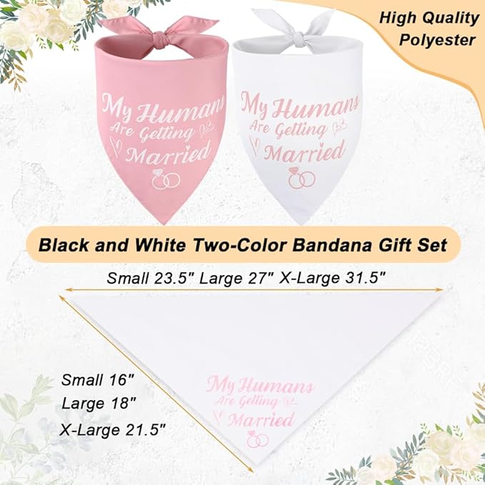 SZEE Bridal Shower Gifts for Bride, 2 Pack My Humans are Getting Married Dog Bandanas, Wedding or Engagement Gift for Couples, Dog Wedding Bandanas, Engagement Party Decorations (Pink & White, XL)