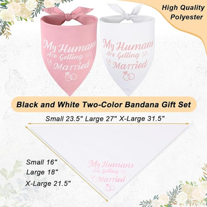 SZEE Bridal Shower Gifts for Bride, 2 Pack My Humans are Getting Married Dog Bandanas, Wedding or Engagement Gift for Couples, Dog Wedding Bandanas, Engagement Party Decorations (Pink & White, XL)