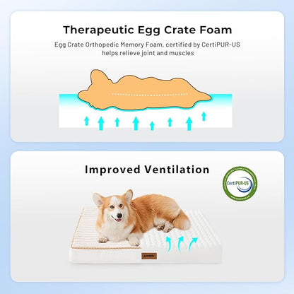 Orthopedic Dog Crate Bed for Large Sized Dog - Waterproof Puppy Bed for 36 Inch Kennel with Removable Washable Corduroy Cover, Support with Egg Crate Foam Filling, Grey