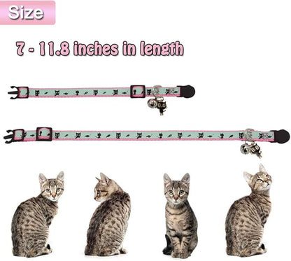 2 Pack Glow in The Dark Cat Collar with Bell Breakaway Safety Cat Puppy Collars with Pendant Black and Pink