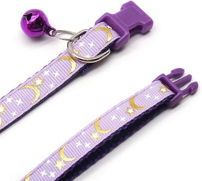 Reflective Cat Collars Breakaway with Bell Moons Stars 2 Pack Girl Boy Pet Kitten Collar Adjustable 7.5-12.5 Inch (red)