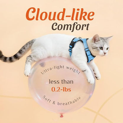 Dooradar Cat Harness and Leash Set, Escape Proof Safe Adjustable Kitten Vest Harnesses for Walking, Easy Control Soft Breathable Mesh Jacket with Reflective Strips for Cats, Light Blue, XXS