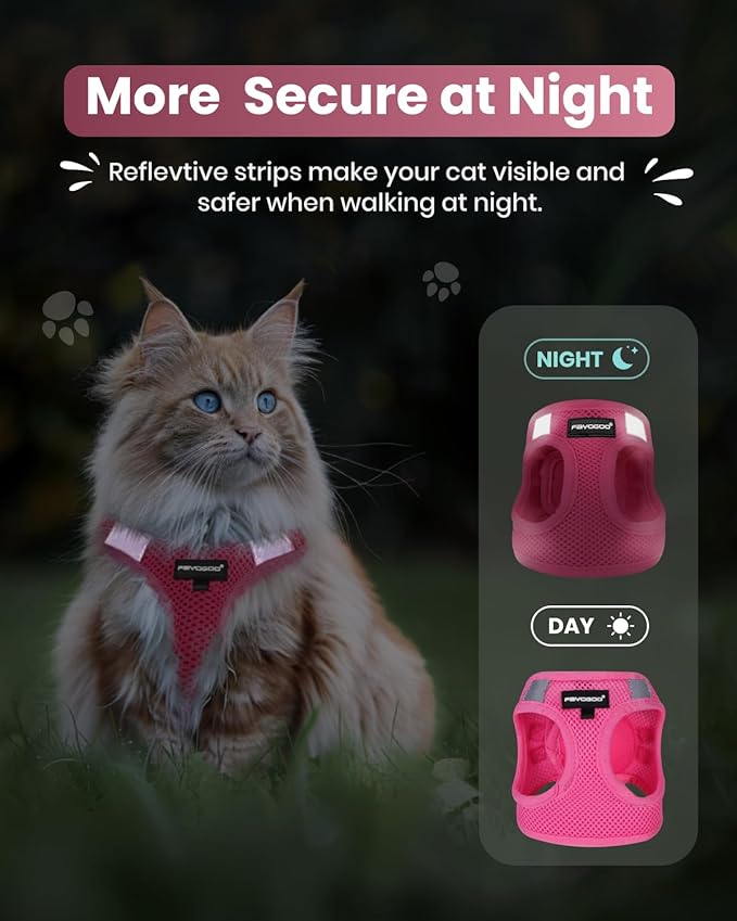 FAYOGOO Cat Harness, Cat Leash and Harness Set for Walking Escape Proof, Harness for Small Cats/Small Dogs, Large Kitten/Puppy Harness and Leash, Harness for Cats S-XXL(Pink, X-Large)