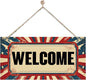 Welcome Sign for Front Door, Welcome Decor Wooden Hanging Sign for Wall Decor, Retro America Wall Hanging Signs, Funny Wooden Outdoor Front Door Decoration 13.8X6.9 inches