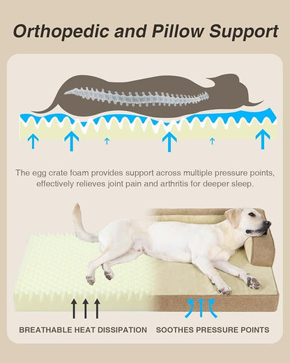 KSIIA Washable Dog Bed XXXL Senior Dog, Orthopedic Warm Soft Pet Sofa Waterproof Pet Couch with Sides, Non-Slip and Egg-Crate Foam Jumbo Beds with Removable Cover, 53x36Inch, Brown