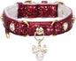 PetsHome Cat Collar, Dog Collar, [Bling Rhinestones] PU Leather Adjustable Pet Collar with Luxury Pendant for Cat and Small Dog Extra Small Wine Red