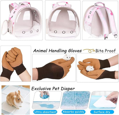 Portable Small Animal Backpack Travel Breathable Pet Carrier Bag Cages for Guinea Pig, Rabbit, Bearded Dragon, Squirrel, Tortoise, Bird, Lizard, Sugar Glider