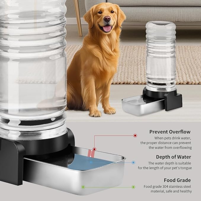 Marchul 1.9 Gallon Dog Water Dispenser, Large Dog Water Bowl Dispenser with Stainless Steel, Automatic Gravity Pet Bowl for Dogs Medium to Large (3 Filters) 7.2L