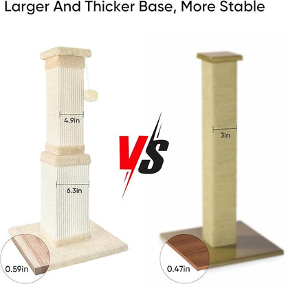 AGYM Cat Scratching Post for Large Cats, Cat Scratcher for Indoor Cats Adults, Sturdy Sisal Scratch Post to Protect Furniture, 32 Inch, Beige