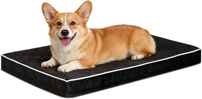 Orthopedic Dog Beds Large Sized Dog Waterproof Pet Kennel Pad with Removable Washable Cover and Non-Slip Bottom, 35x23 Inch, Black
