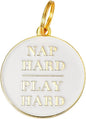 Two Tails Pet Company Personalized 'Nap Hard, Play Hard' Pet ID Tag & Collar Charm - Custom Engraved Dog Tags for Pets - Luxury Brass, Gold Plating