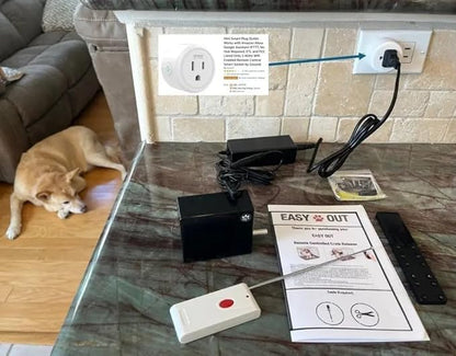 Easy Out Automated Pet Crate Opener for Single or Double Latch Crates, Activated by Remote Control or Wi-Fi Smart Plug, Model EOD1