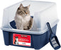 IRIS USA High Sided Cat Litter Box with Scatter Shield and Scoop, Open Top Cat Litter Pan, Navy