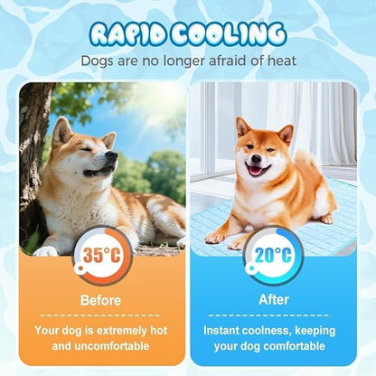 2025 New Dog Cooling Mat, Pet Cooling Mats, Summer Cool Pads Pet Mat Outdoor for Dogs & Cats, Pet Bed Mats Machine Washable (Blue, 70×55 cm | 28×22")