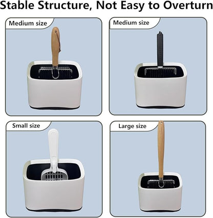 Cat Litter Scoop Holder, Universal Scooper Storage for Most Kitty Poop Shovel, Double-Layer Removable Pet Pooper Holder for Plastic/Metal Waste Scoops, Durable Fashion Desktop Trash Can, White