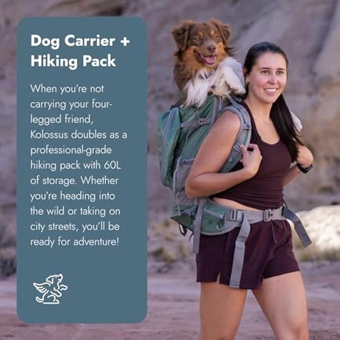 K9 Sport Sack Kolossus - X-Large, Black - The Big Dog Backpack - Ideal for Dogs 23-25” Long - Fully Adjustable Pet Carrier - Doubles as a Professional-Grade 60L Hiking Pack