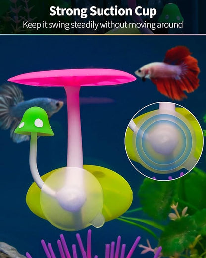 Uniclife Betta Mushroom Hammock Soft Aquarium Rest Bed Fish Breeding Playing Pad with Suction Cup Silicone Ornament Decoration Colorful Lifelike Decor for Fish Tank Landscape, 2 Pack