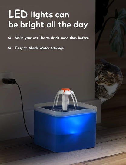 Cat Water Fountain Blue Flower: Cat Fountain Cute - 67oz/2L Small Pet Water Fountain - for Kitten&Kitty& Small Dogs