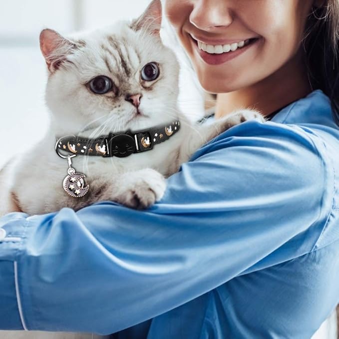 2Pcs Breakaway Cats Collars Cat Collars for Boy & Girl Cats Adjustable Kitten Collars with Bell,Black+Teal