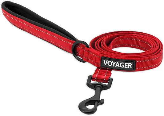 Best Pet Supplies Voyager Reflective Dog Leash or Collar with Neoprene Handle, for Small, Medium, and Large Breed Puppies, Cute and Heavy Duty for Walking, Running and Training - Red Leash, L