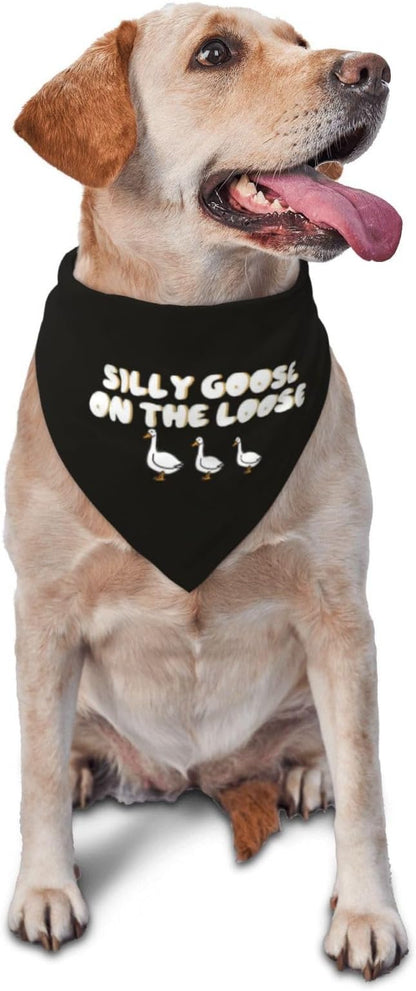 Silly Goose on The Loose Triangle Dog Bandana,Summer Bandana Funny Triangle Dogs Scarf Handkerchief Soft Adjustable Puppy Bandanas (Black)