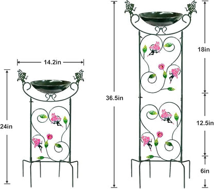 HONGLAND 36.5" Metal Bird Bath with Trellis, Outdoor Garden Birdbath with Detachable Bowl & Climbing Plant Support, Decorative Bird Feeder Station with Fairy for Yard, Patio, Fence