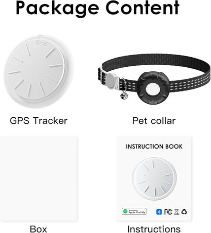 Cat Tracker, Lightweight GPS Tracker Compatible with Apple Find My App(Only iOS), Waterproof Cat Trackers Collar with Bell and Safety Elastic Buckle, Real-Time Location Pet Tracker, Black