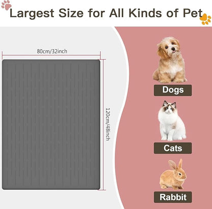 Largest Dog Food Mat, 48"x32" Silicone Dog and Cat Mat for Food and Water Bowls, Thinken Waterproof Non-Slip XXXL Pet Feeding Mat for Floors (Grayish White)