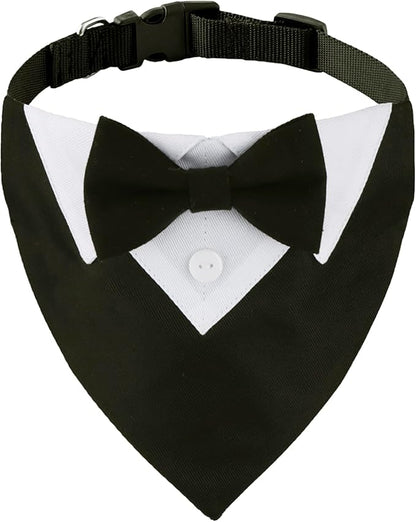 ADOGGYGO Formal Dog Tuxedo, Wedding Dog Collar with Bow Tie, Adjustable Pet Wedding Collar Bandana for Small Medium Large Dogs (Small, Black)