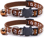 Reflective Cat Collars Breakaway with Bell 2-Pack Girl Boy Pet Kitten Collar with Star Moon Patetrn Adjustable 7.5-12.5 Inch (Brown)