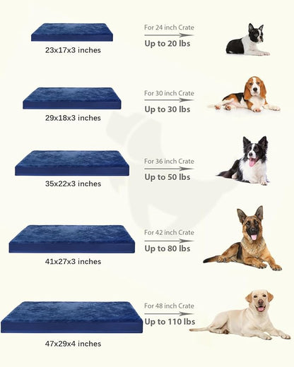 KSIIA Orthopedic Dog Crate Bed Waterproof Dog beds for Large Dogs Deluxe Plush Washable Pet Mat with Egg Crate Foam & Removable Cover, 41 x 27 Inch, Blue