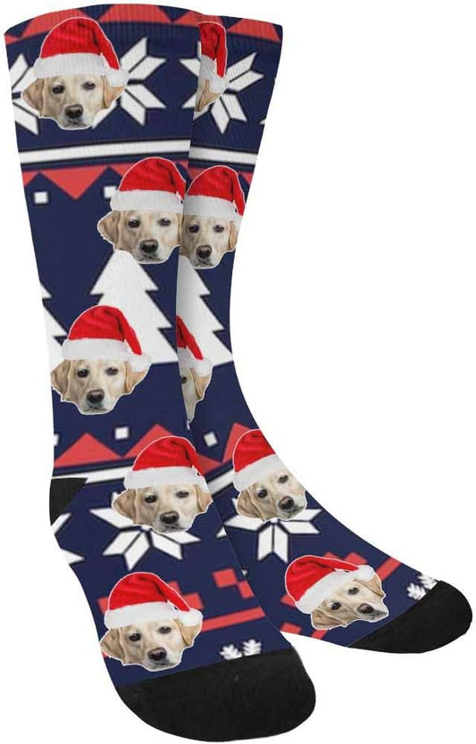Custom Face Socks, Personalized Dog Lover Pet Photo Picture on Socks Unisex Athletic Crew Socks for Men Women