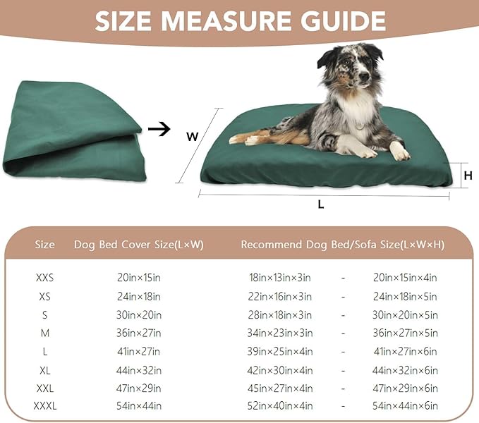 Dog Bed Cover Waterproof Replacement Machine Washable Covers for 44x32 Inch Dog Bed Heavy Duty Scratch Resistant Mattress Protector Pet Bed Cover Only Dark Green
