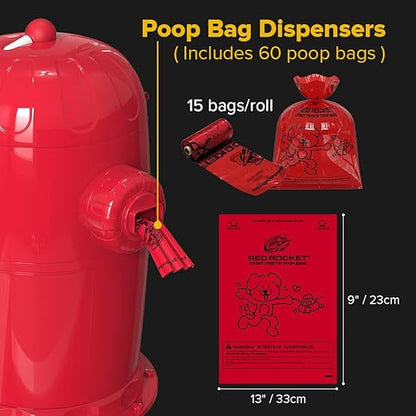 Red Rocket Pets Dog Poop Trash Can Large Doggy Twist'R Pack, 12x Refills Bags 12xPoop bags rolls 6x Charcoal Sachets, No Smell Litter Storage Container, Litter Disposal System