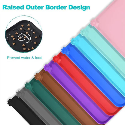 Silicone Waterproof Dog Cat Pet Feeding Mats, Non Slip, Easy Clean Pet Dog Cat Bowl Mats Placemat (24" x 16") Black