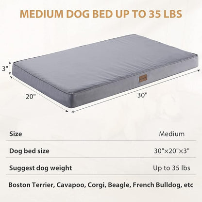 BFPETHOME Outdoor Dog Beds for Large Dogs, Waterproof Dog Bed for Medium, Large, Extra Large Dogs, Orthopedic Pet Bed with Removable Washable Cover, Egg Crate Foam Pet Bed Mat. (30 x 20in, Grey)