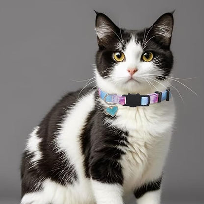 Cat Collar Breakaway, 2 Pack Cotton Cats Collars with Bells, Cute Heart Shaped for Girl Boy Kittens