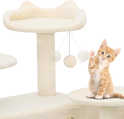Athena Collection Cat Tree, 77 Inch Cat Tower for Indoor Cats, Multi-Level Cat Tree Tower Activity Center with 2 Cat Condo & Cat Scratching Post & Dangling Ball, Tall Cat Tree, Beige
