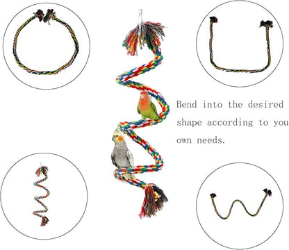Bird Rope Perch,Birds Perch,Bird Perches for cage,Parakeet perches,Rope Perch for Conures,Parrot,Cockatiel,Lovebird,Budgerigar,Bird cage Accessories,Chew Toys
