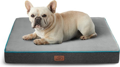 Bedsure Memory Foam Dog Bed for Small Dogs - Orthopedic Pet Beds for Crate with Removable Washable Cover and Nonskid Bottom - Plush Flannel Fleece Top Pet Mat, Grey