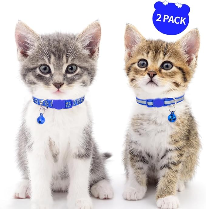 Taglory Kitten Collar Breakaway with Bell, 2 Pack Girl Boy Pet Kitten Collar Adjustable 6-8 Inch for 2-6 Months Cat, NavyBlue
