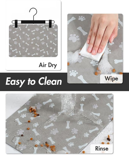 MontVoo Dog Food Mat-Pet Feeding Mat for Food and Water-No Stains Quick Dry Dispenser Cat Bowl Mat for Messy Drinkers(16"X24" Grey)