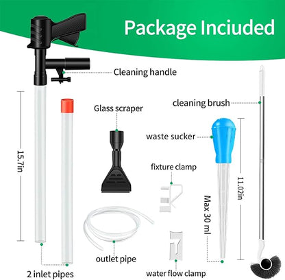 Aquarium Gravel Cleaner,Fish Tank Cleaner,Manual Vacuum Water Changer with 30ml Aquarium Vacuum Waste Remover Dropper, Cleaning Brush,Use for Water Changing Gravels Sand Washing