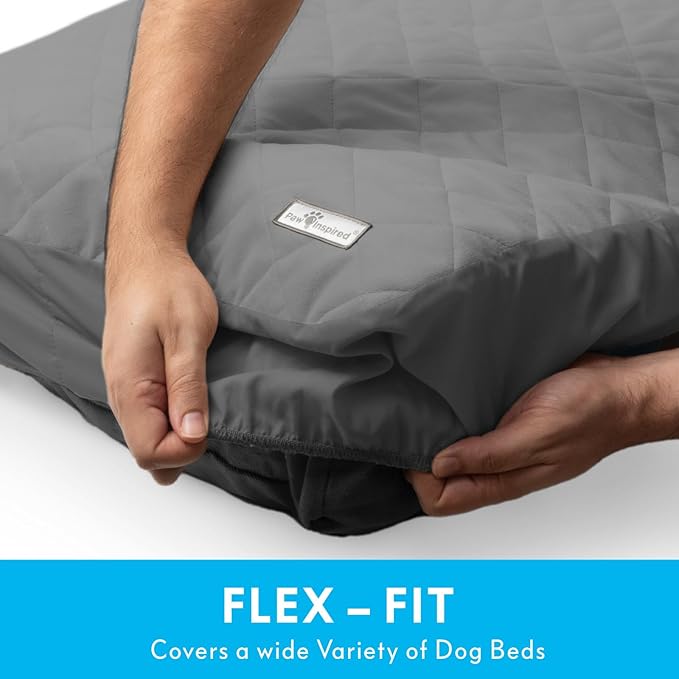 Paw Inspired Waterproof Fitted Cover for Dog Bed | Washable Bed Protector for Dog Mattress | Removable Replacement Cover for Medium to Large Pet Bed (Gray, 36 x 27 x 5 Inch)